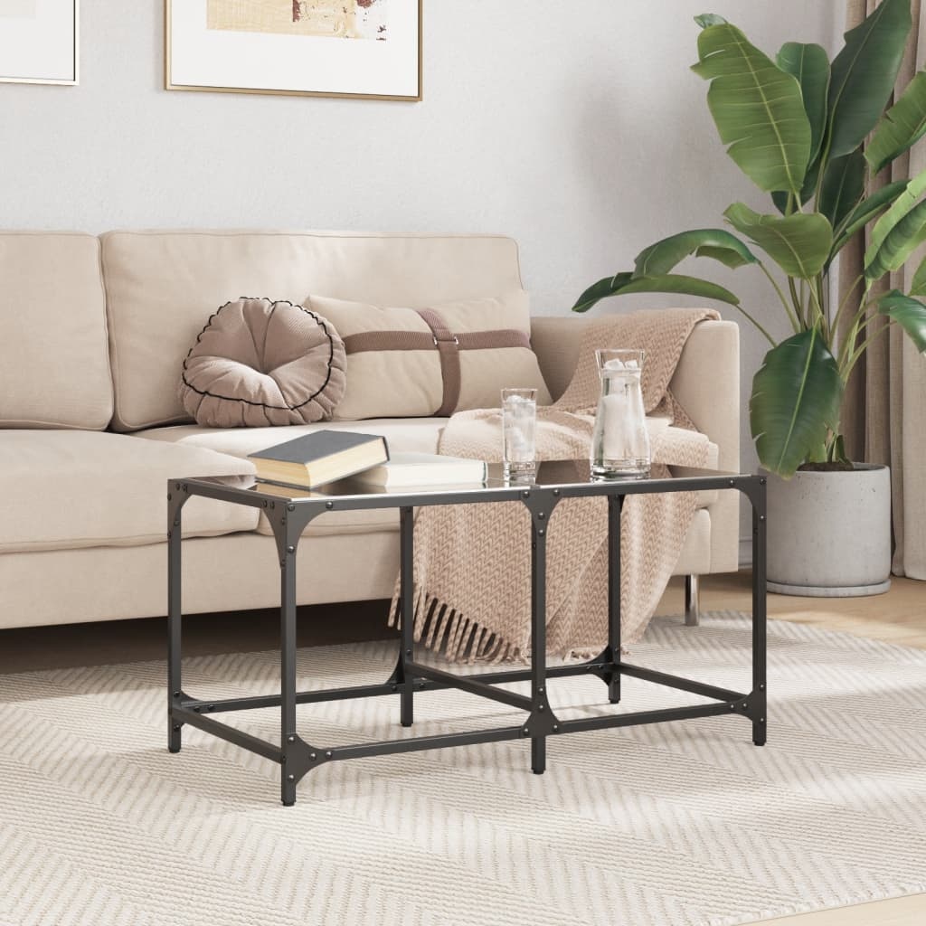 VidaXL Salontafel met zwart glazen blad 78,5x40x40 cm staal