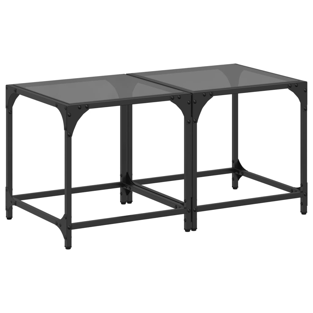 VidaXL Salontafels 2 st met zwart glazen blad 40x40x40 cm staal
