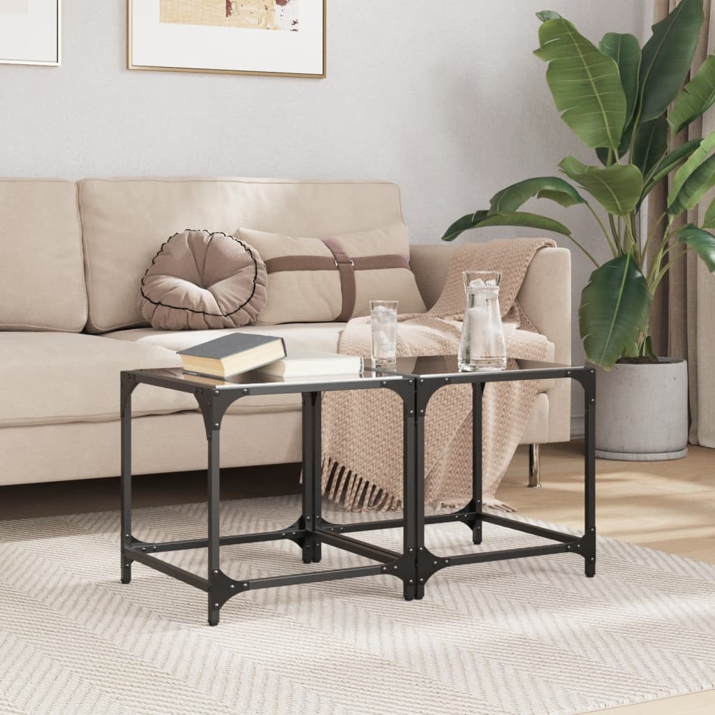 VidaXL Salontafels 2 st met zwart glazen blad 40x40x40 cm staal