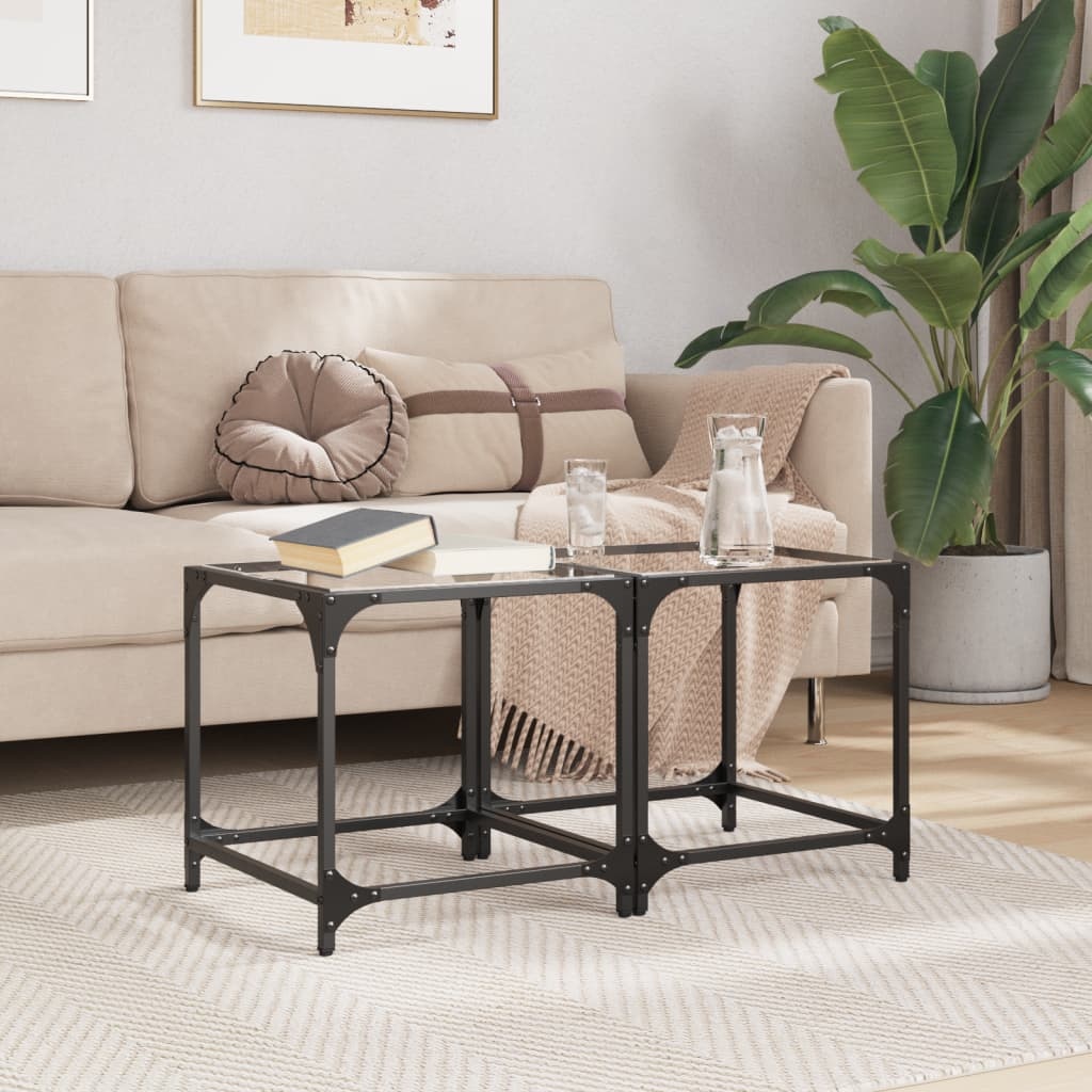 VidaXL Salontafels 2 st met transparant glazen blad 40x40x40 cm staal