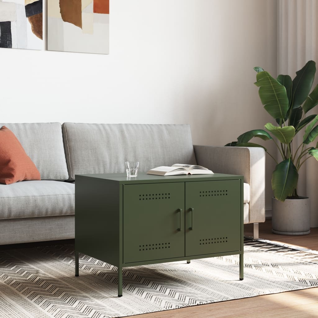 VidaXL Salontafel 68x50x50,5 cm koudgewalst staal olijfgroen