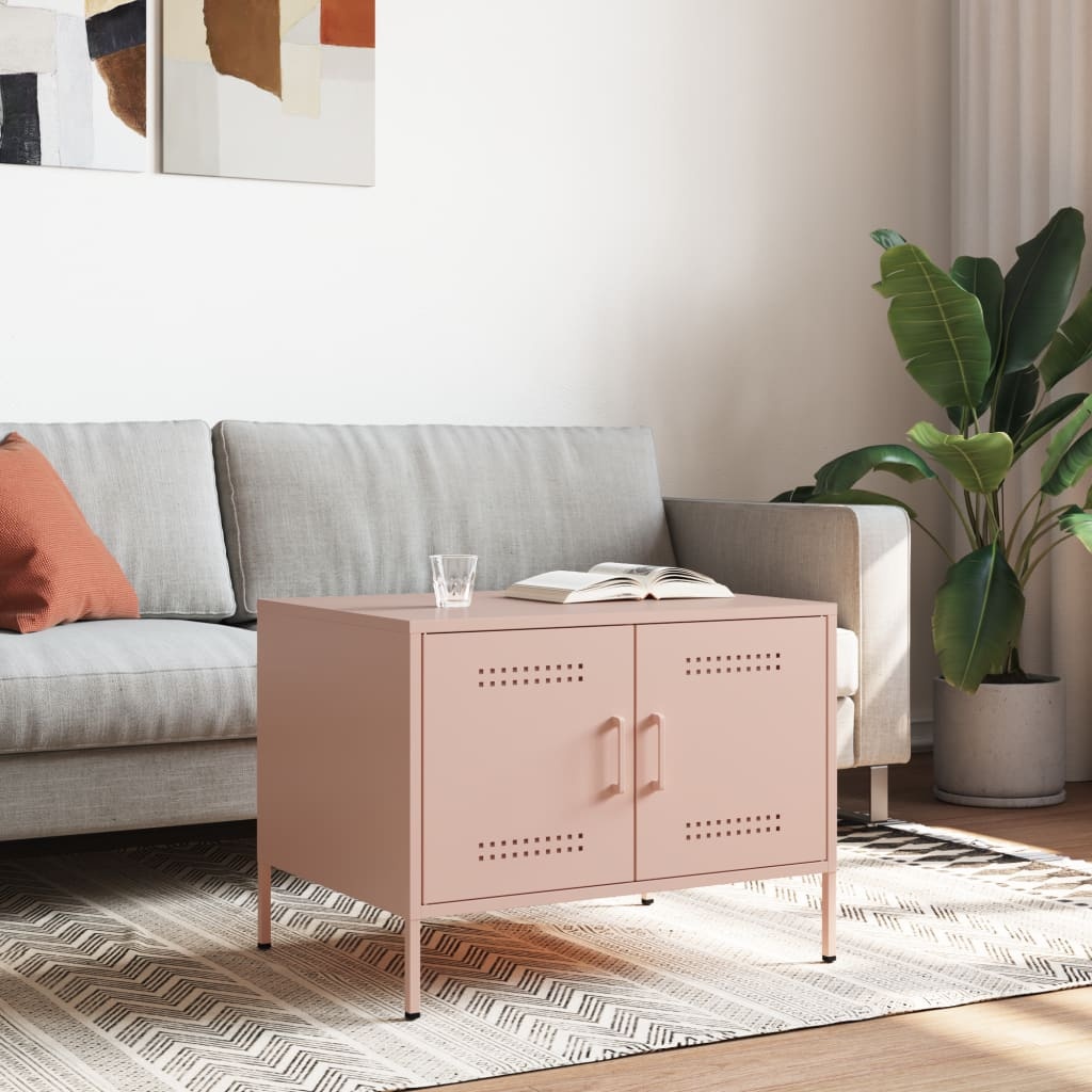 VidaXL Salontafel 68x50x50,5 cm koudgewalst staal roze