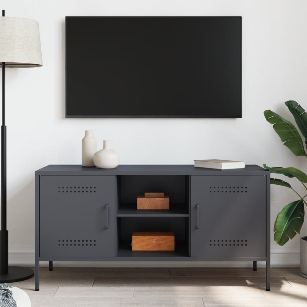 VidaXL Tv-meubel 100,5x39x50,5 cm staal antracietkleurig