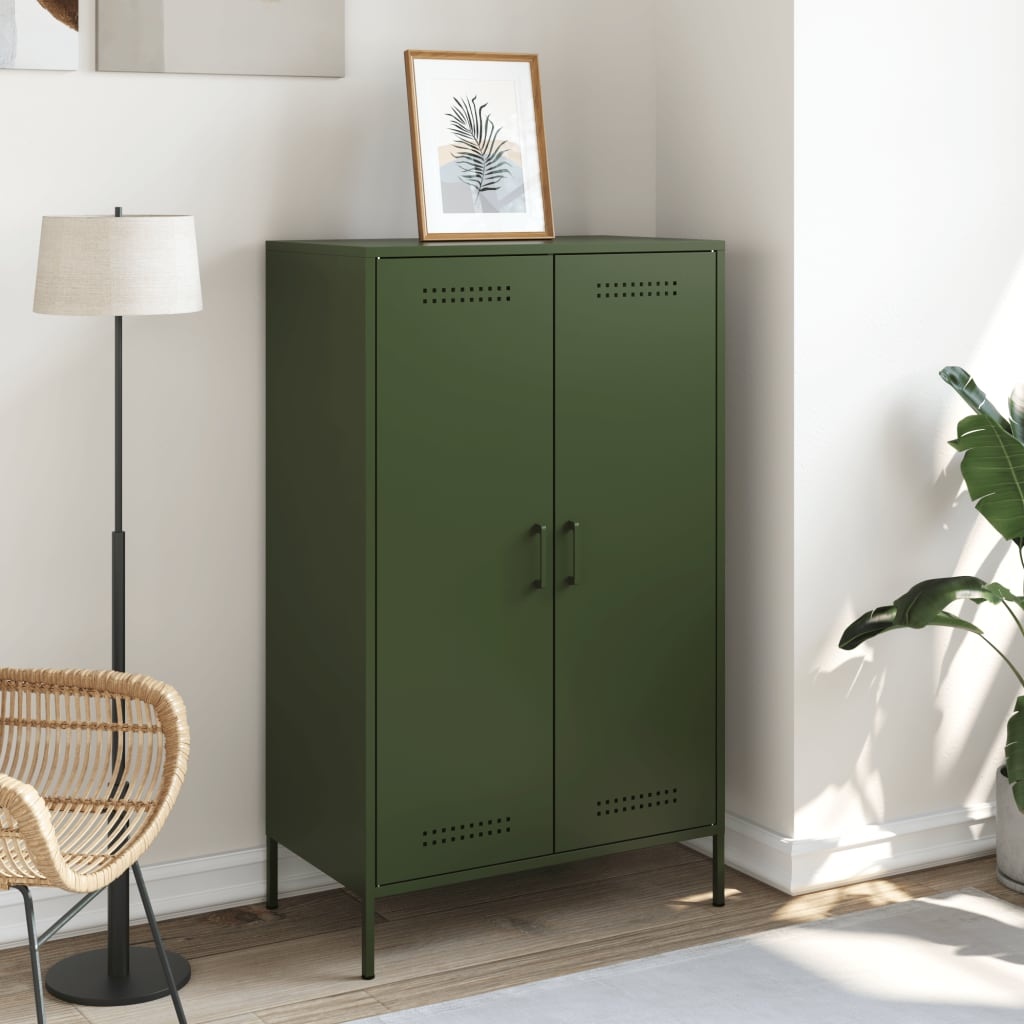 VidaXL Hoge kast 68x39x113 cm staal olijfgroen