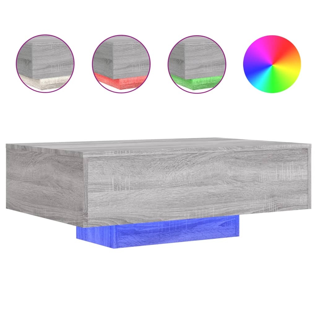 VidaXL Salontafel met LED-verlichting 85x55x31 cm grijs sonoma eiken