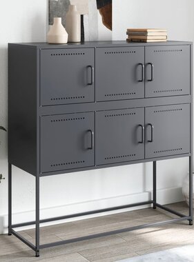 VidaXL Dressoir 100,5x39x107 cm koudgewalst staal antracietkleurig