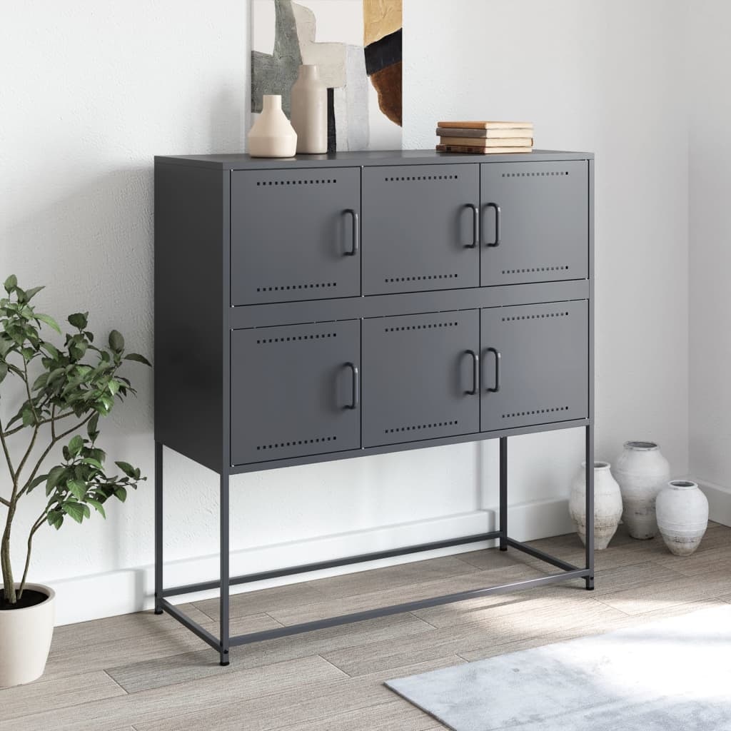 VidaXL Dressoir 100,5x39x107 cm koudgewalst staal antracietkleurig