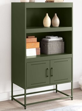 VidaXL Hoge kast 68,5x38,5x123,5 cm staal olijfgroen