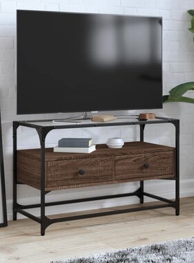 VidaXL Tv-meubel met glazen blad 80x35x51 cm hout bruin eikenkleurig