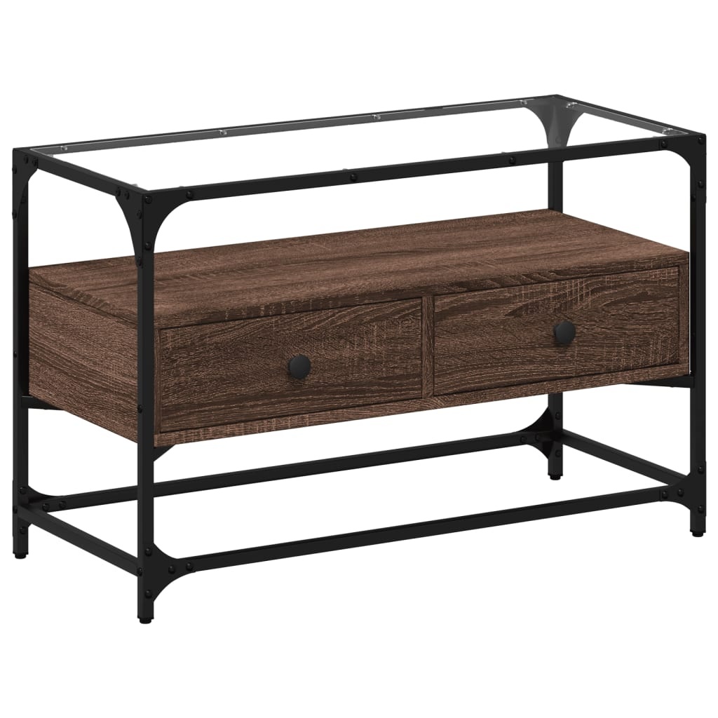 VidaXL Tv-meubel met glazen blad 80x35x51 cm hout bruin eikenkleurig