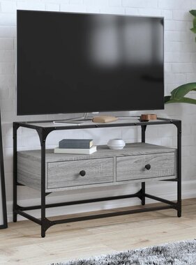 VidaXL Tv-meubel met glazen blad 80x35x51 cm bewerkt hout grijs sonoma