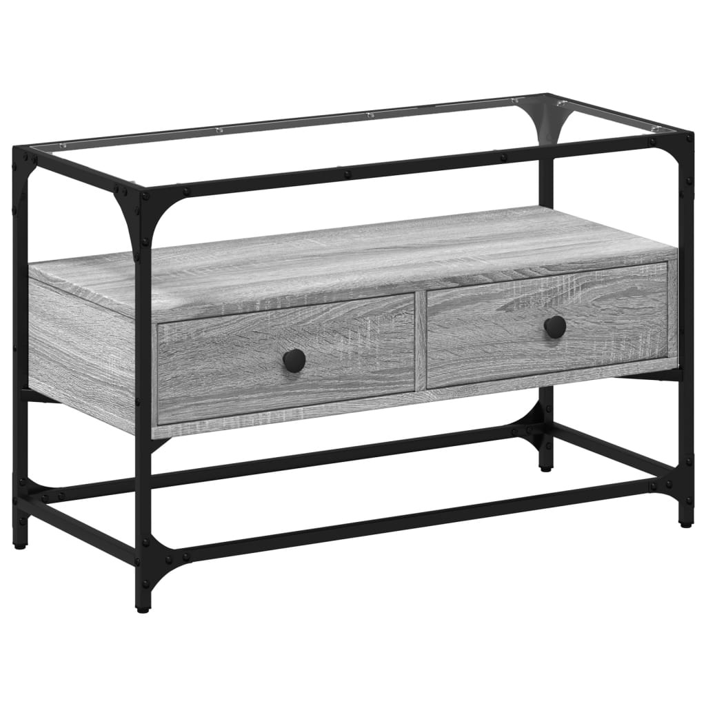 VidaXL Tv-meubel met glazen blad 80x35x51 cm bewerkt hout grijs sonoma