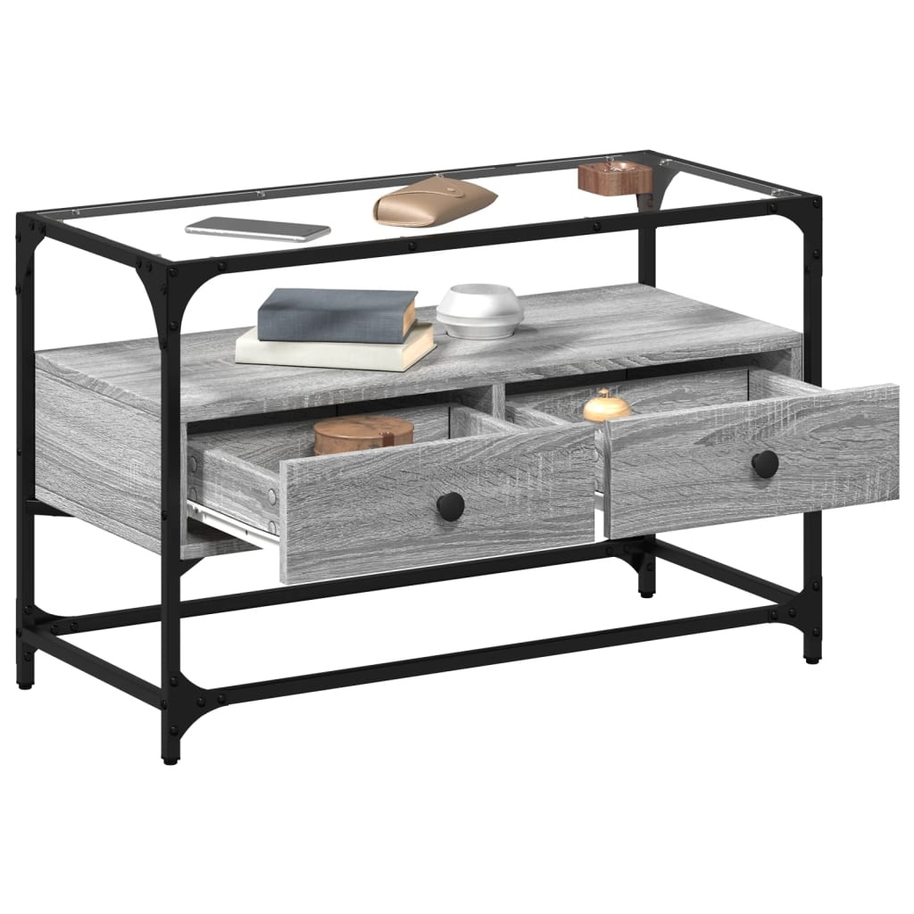 VidaXL Tv-meubel met glazen blad 80x35x51 cm bewerkt hout grijs sonoma