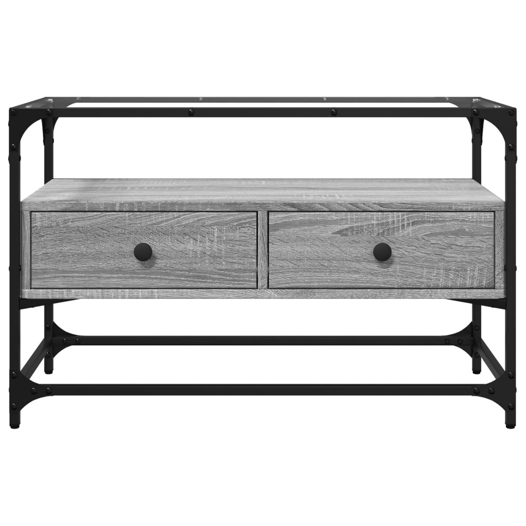 VidaXL Tv-meubel met glazen blad 80x35x51 cm bewerkt hout grijs sonoma