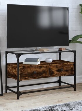 VidaXL Tv-meubel met glazen blad 80x35x51 cm hout gerookt eikenkleurig