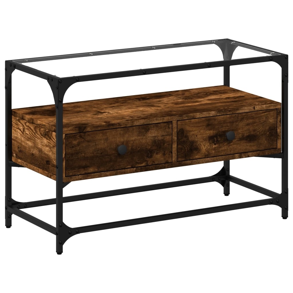 VidaXL Tv-meubel met glazen blad 80x35x51 cm hout gerookt eikenkleurig