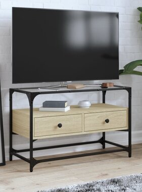 VidaXL Tv-meubel met glazen blad 80x35x51 cm hout sonoma eikenkleurig