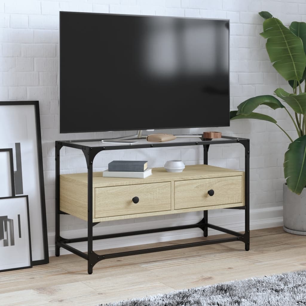 VidaXL Tv-meubel met glazen blad 80x35x51 cm hout sonoma eikenkleurig