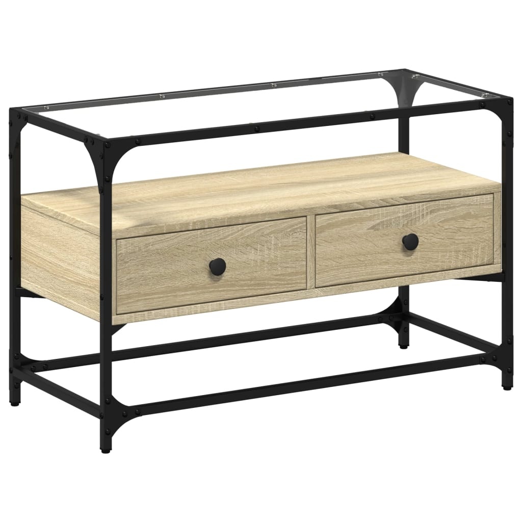 VidaXL Tv-meubel met glazen blad 80x35x51 cm hout sonoma eikenkleurig