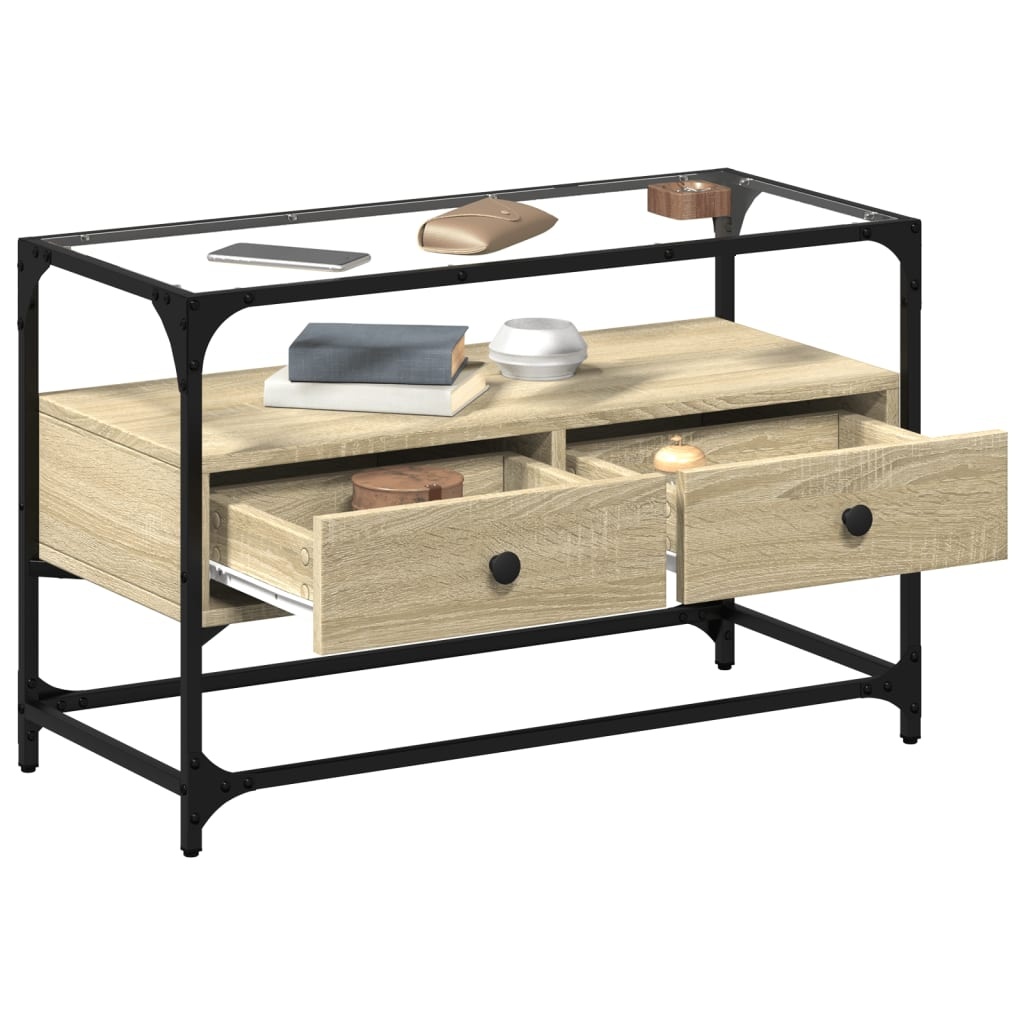 VidaXL Tv-meubel met glazen blad 80x35x51 cm hout sonoma eikenkleurig