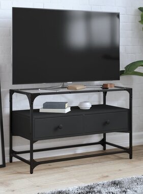 VidaXL Tv-meubel met glazen blad 80x35x51 cm bewerkt hout zwart