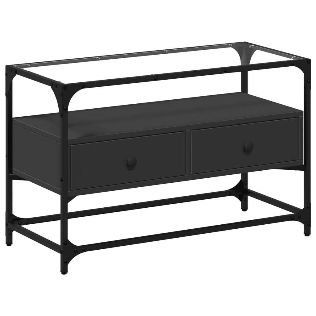 VidaXL Tv-meubel met glazen blad 80x35x51 cm bewerkt hout zwart