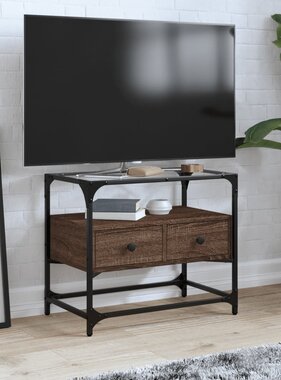 VidaXL Tv-meubel met glazen blad 60x35x51 cm hout bruin eikenkleurig