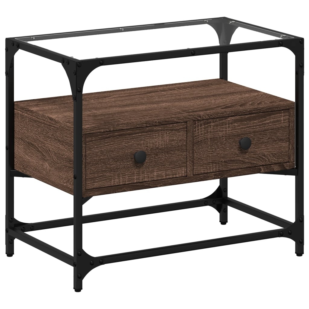 VidaXL Tv-meubel met glazen blad 60x35x51 cm hout bruin eikenkleurig