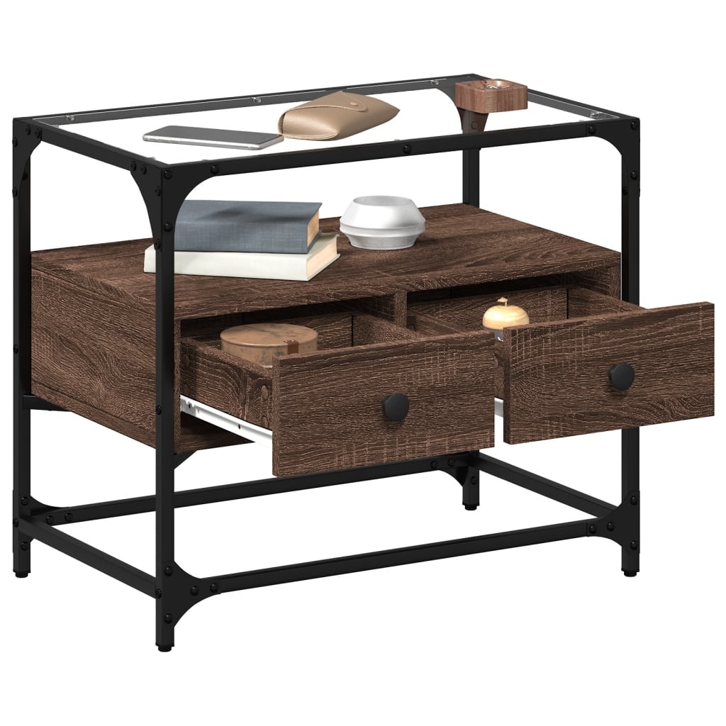 VidaXL Tv-meubel met glazen blad 60x35x51 cm hout bruin eikenkleurig