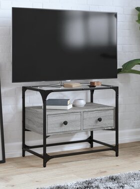 VidaXL Tv-meubel met glazen blad 60x35x51 cm bewerkt hout grijs sonoma