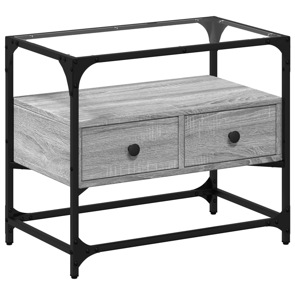 VidaXL Tv-meubel met glazen blad 60x35x51 cm bewerkt hout grijs sonoma