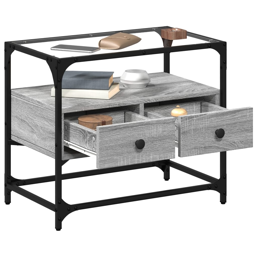 VidaXL Tv-meubel met glazen blad 60x35x51 cm bewerkt hout grijs sonoma