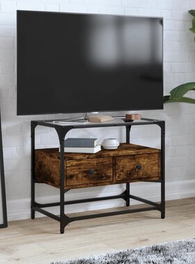 VidaXL Tv-meubel met glazen blad 60x35x51 cm hout gerookt eikenkleurig