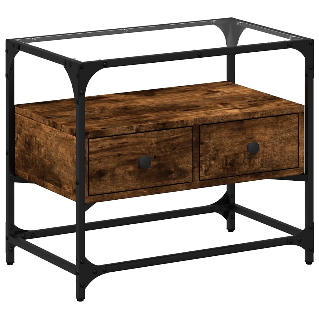 VidaXL Tv-meubel met glazen blad 60x35x51 cm hout gerookt eikenkleurig