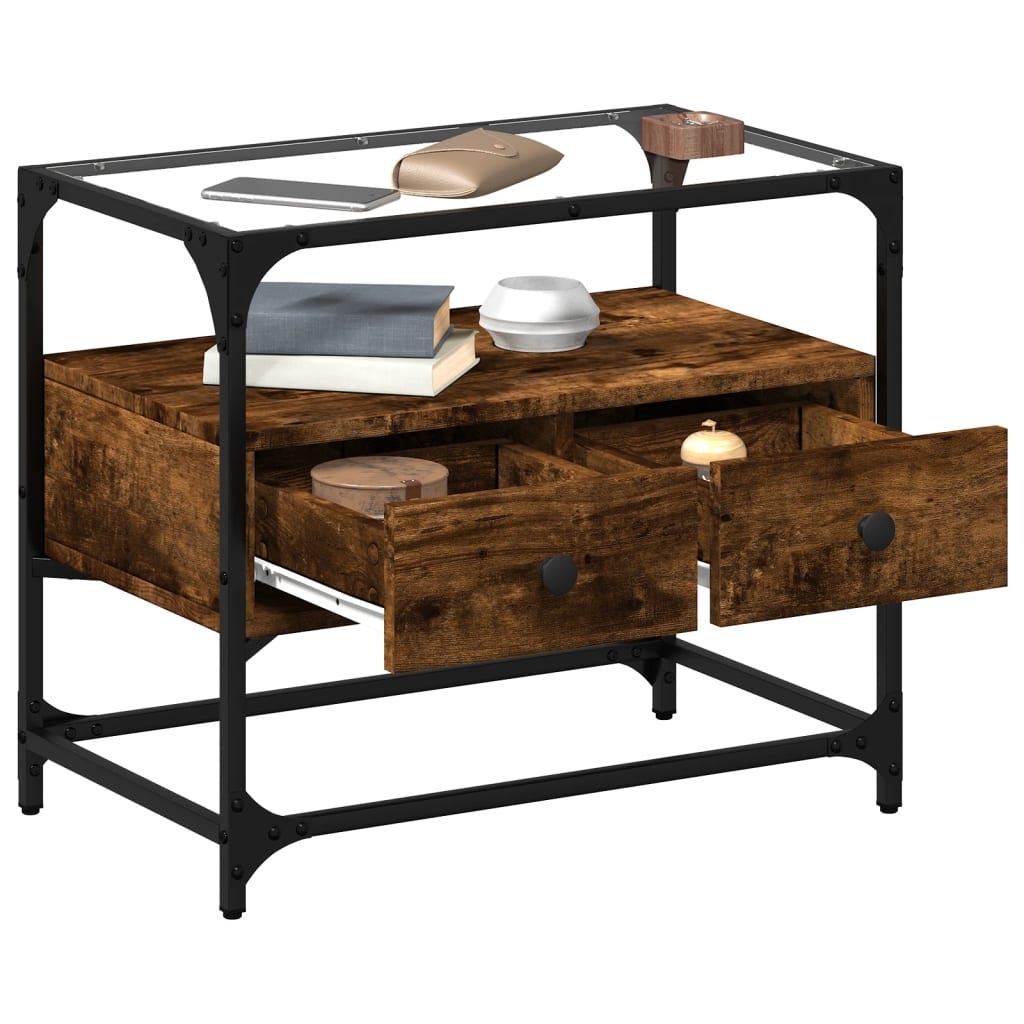 VidaXL Tv-meubel met glazen blad 60x35x51 cm hout gerookt eikenkleurig