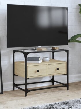 VidaXL Tv-meubel met glazen blad 60x35x51 cm bewerkt hout sonoma eiken