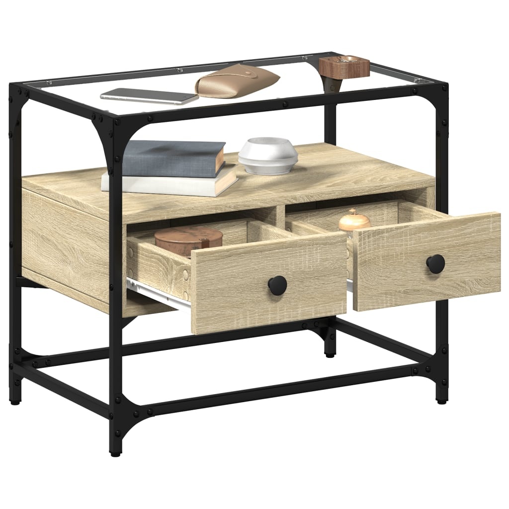 VidaXL Tv-meubel met glazen blad 60x35x51 cm bewerkt hout sonoma eiken