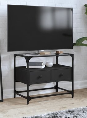 VidaXL Tv-meubel met glazen blad 60x35x51 cm bewerkt hout zwart
