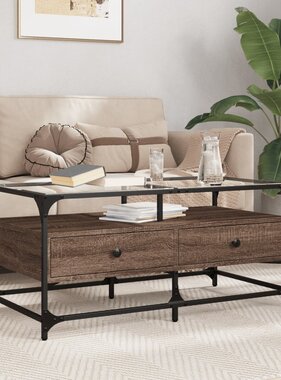 VidaXL Salontafel met glazen blad 98,5x50x45 cm sonoma eiken staal