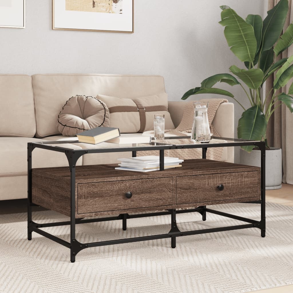 VidaXL Salontafel met glazen blad 98,5x50x45 cm sonoma eiken staal