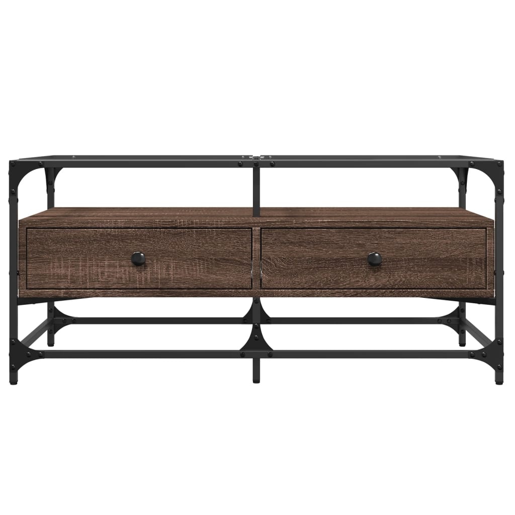 VidaXL Salontafel met glazen blad 98,5x50x45 cm sonoma eiken staal