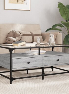 VidaXL Salontafel met glazen blad 98,5x50x45 cm staal