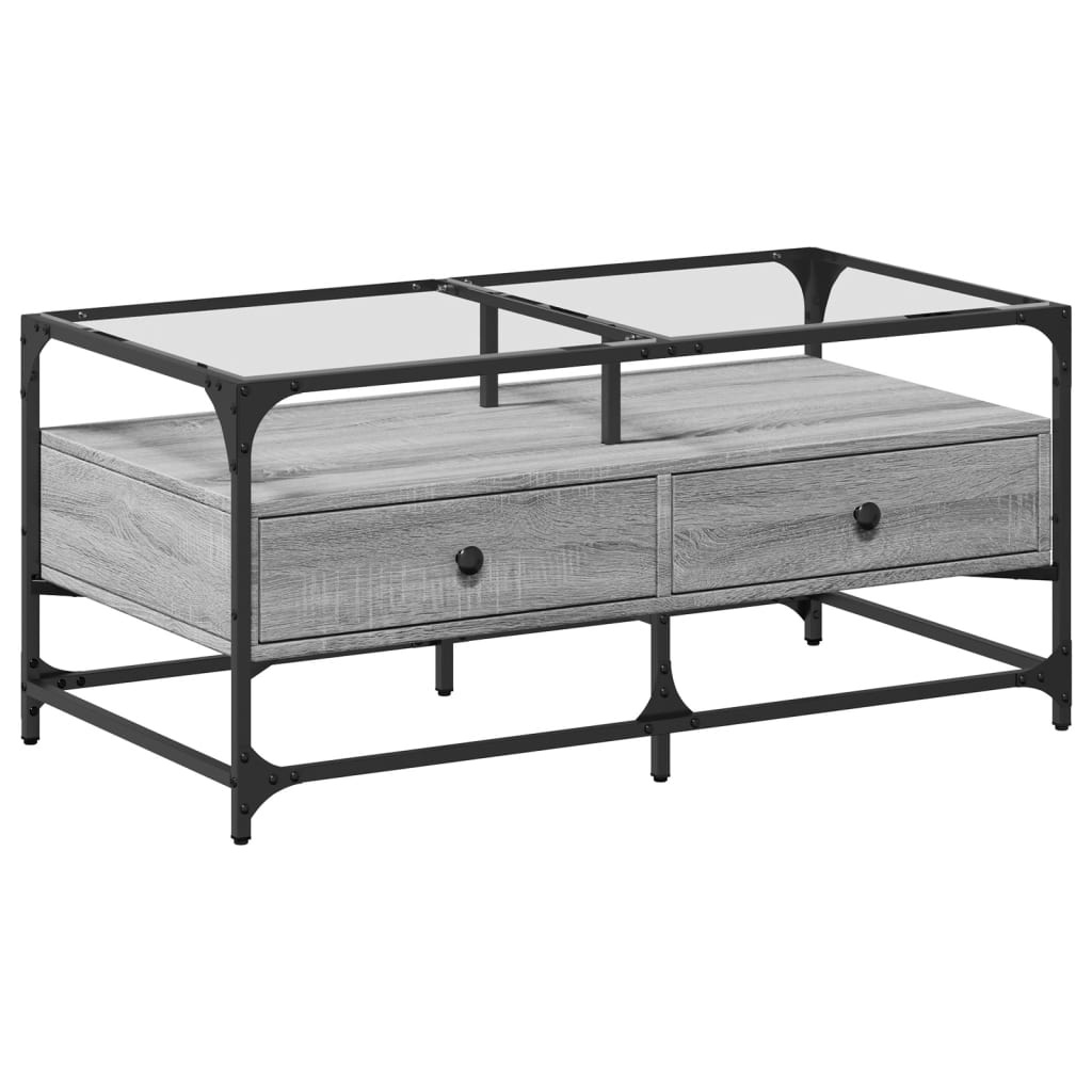 VidaXL Salontafel met glazen blad 98,5x50x45 cm staal