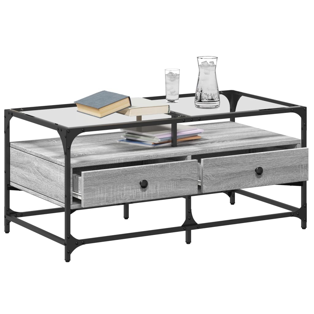 VidaXL Salontafel met glazen blad 98,5x50x45 cm staal