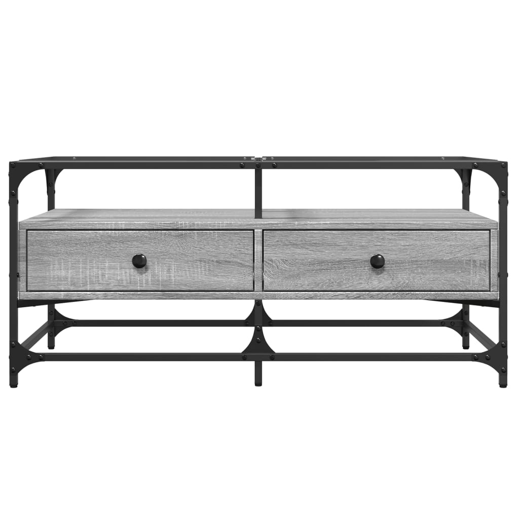 VidaXL Salontafel met glazen blad 98,5x50x45 cm staal