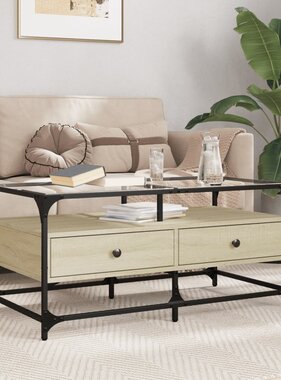 VidaXL Salontafel met glazen blad 98,5x50x45 cm sonoma eiken staal