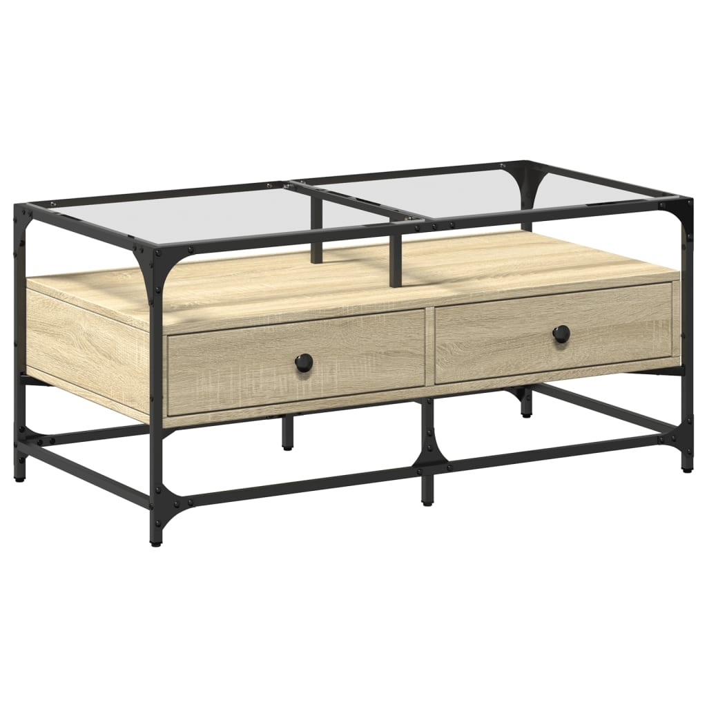 VidaXL Salontafel met glazen blad 98,5x50x45 cm sonoma eiken staal