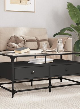 VidaXL Salontafel met zwart glazen blad 98,5x50x45 cm staal