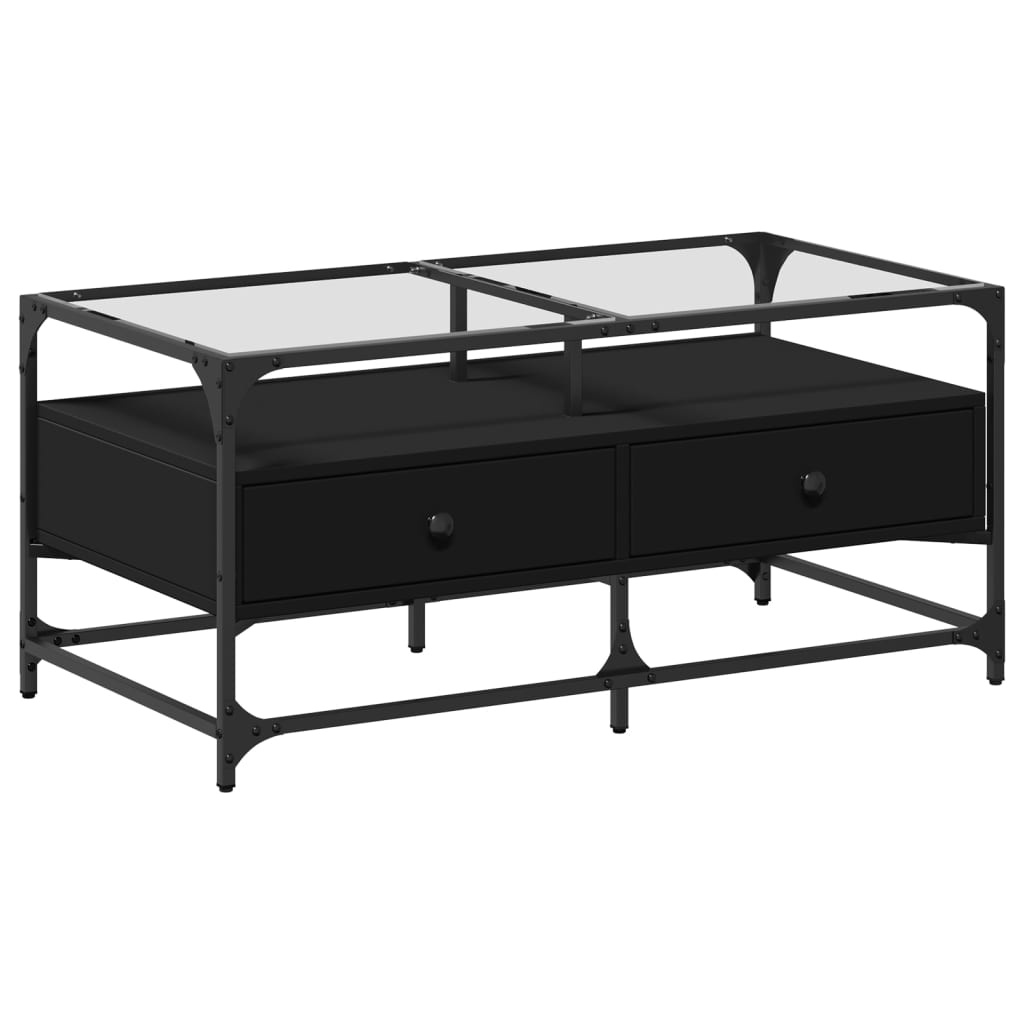 VidaXL Salontafel met zwart glazen blad 98,5x50x45 cm staal