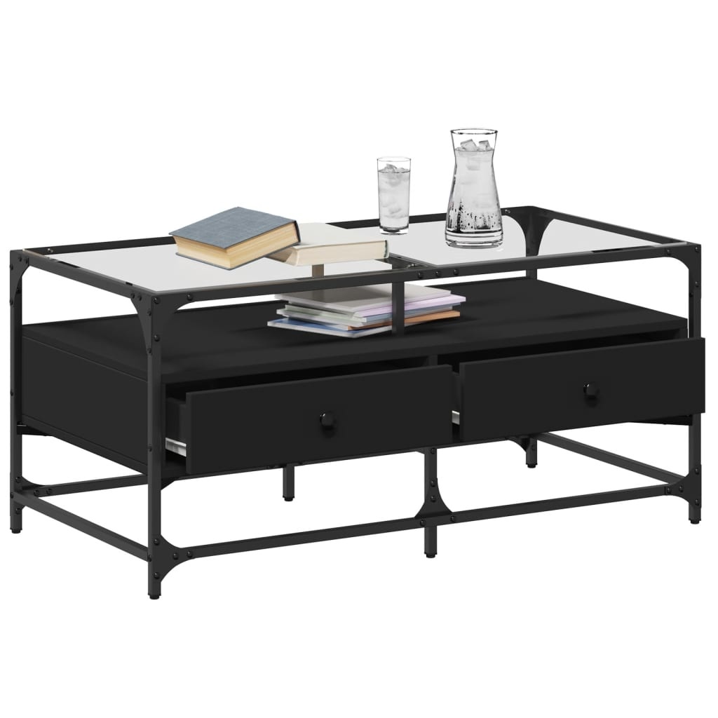 VidaXL Salontafel met zwart glazen blad 98,5x50x45 cm staal